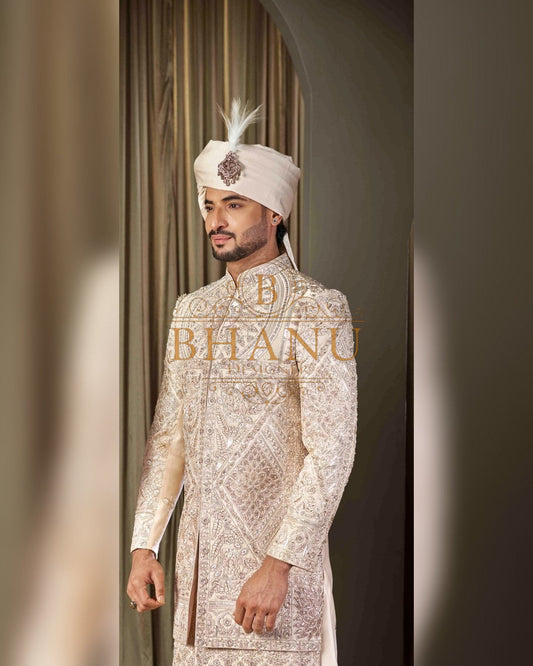 Sherwani with dense hand work