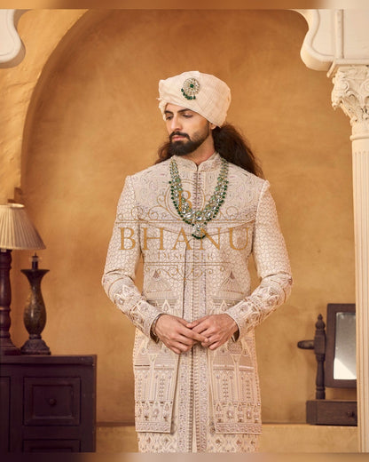 Rajwadi Sherwani with dense hand work