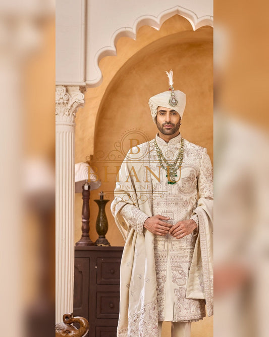 Rajwadi Sherwani with hand work