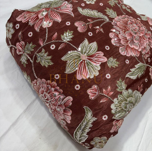 Silk organza with large flowers and cut-dana sequins