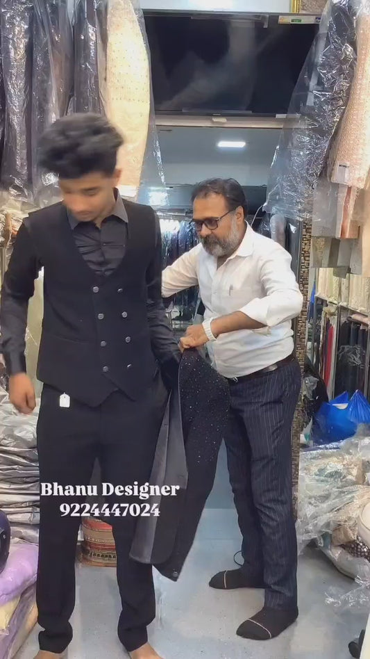 Black Embroidered Tuxedo Suit