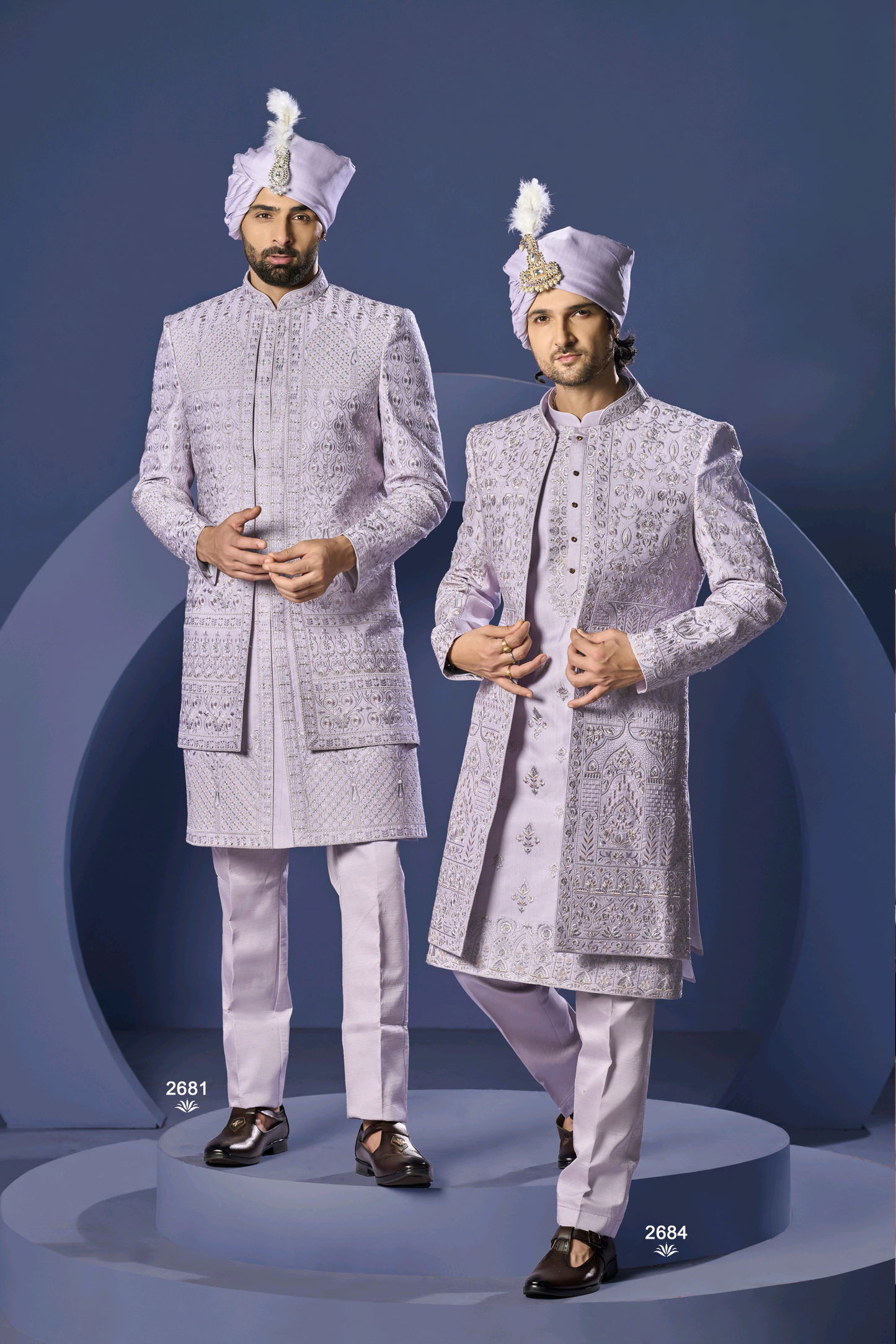 Lavender Embroidered Sherwani with Saafa